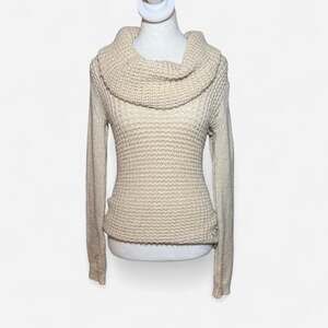 Chunky Knit Cowl Neck Sweater Cream Long Sleeve Cozy Winterwear